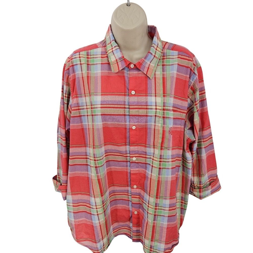 Lauren‎ Ralph Lauren Shirt Women XL Pink Plaid Button Up Classic Fit Preppy